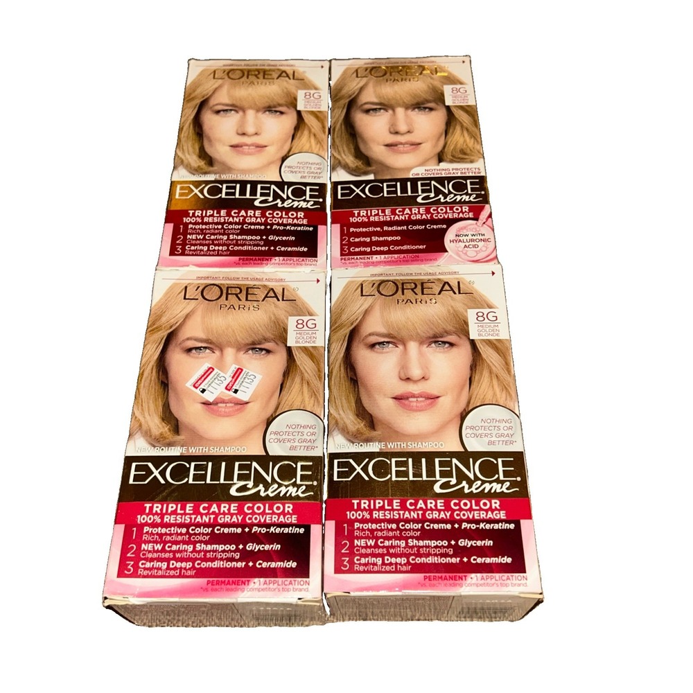 4 L'Oreal Excellence Creme 8G Medium Golden Blonde Warmer Triple Care Color Seal